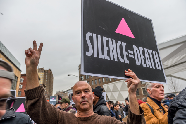 Hundreds gathered at a rally at the AIDS Memorial on West 12th Street in New York City on March 30, 2017, to celebrate ACT UP’s 30th anniversary.